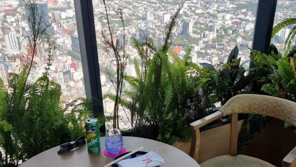 Table overlooking the vast sprawl of Mexico City from the 58th floor