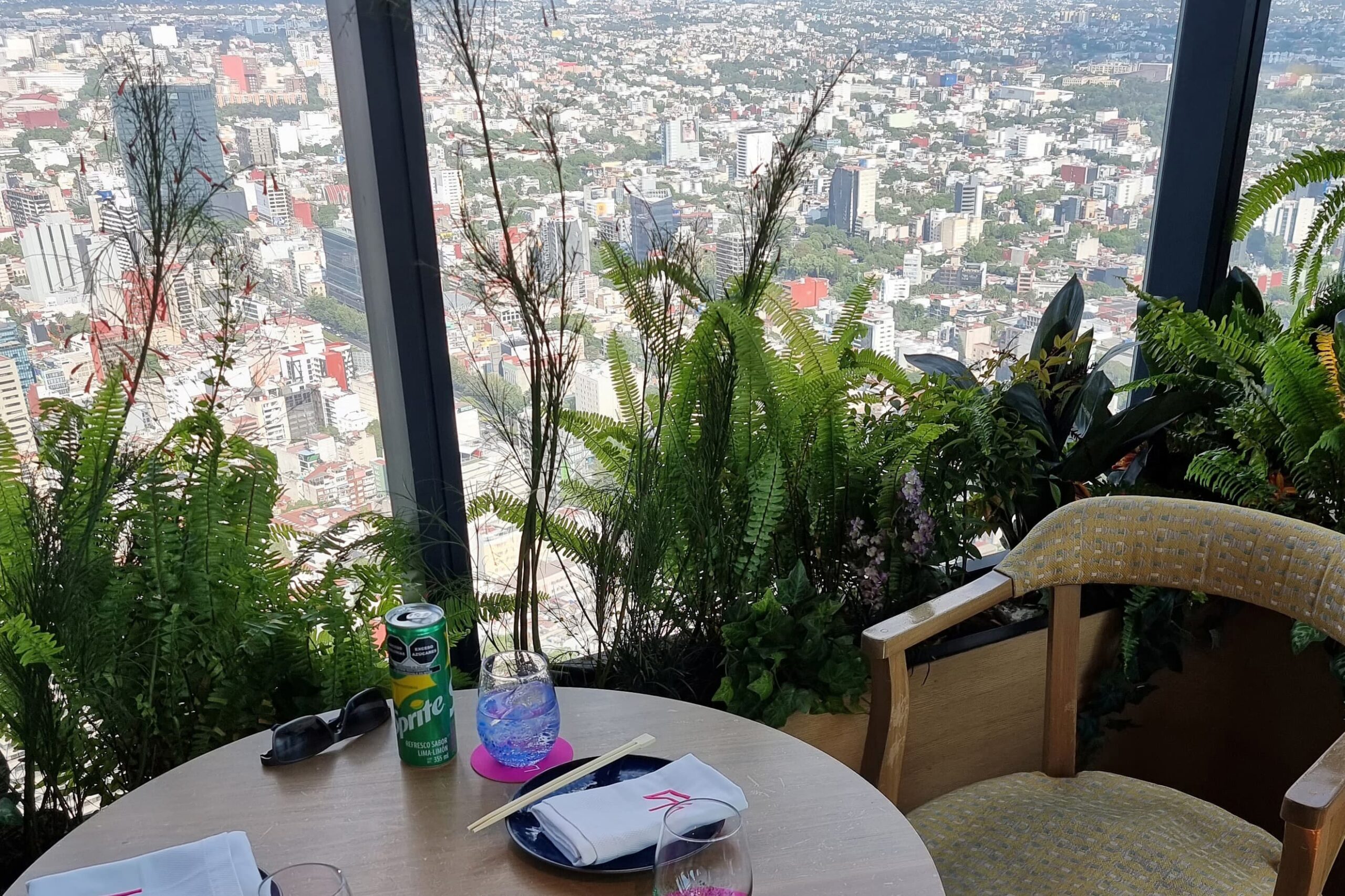 Table overlooking the vast sprawl of Mexico City from the 58th floor
